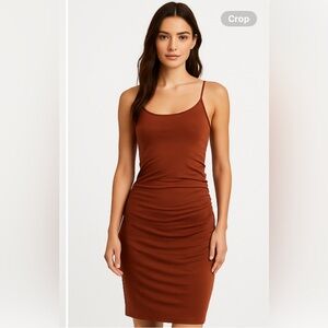 Aritzia Jersey Ruched Bodycon Midi Dress - Brown - Small